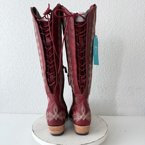 Lane LEXINGTON Knee High Womens Cowboy Boots Size 8 Red Leather Western Cowgirl - Picture 3 of 12